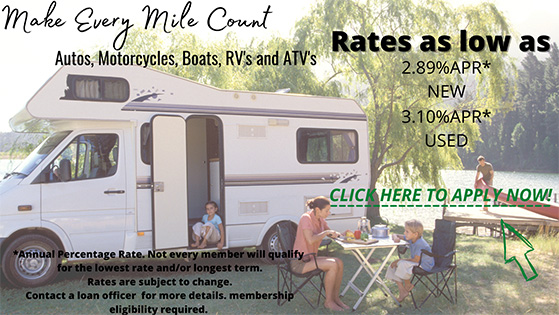 Recreational Vehicle Loan Rates as low as 2.89% new, 3.10% used